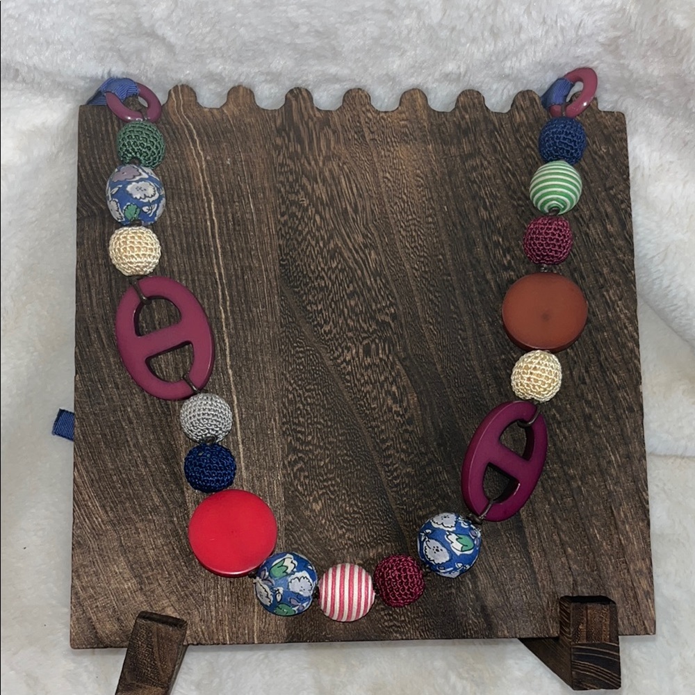Boden Colorful Cloth and Wood Beaded Necklace